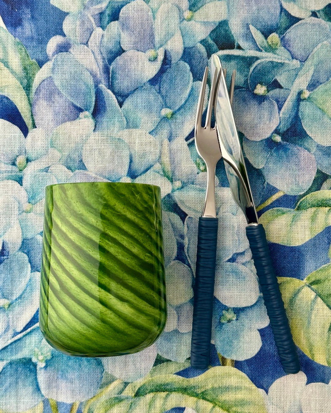 Blue Rattan Flatware 5 Pc