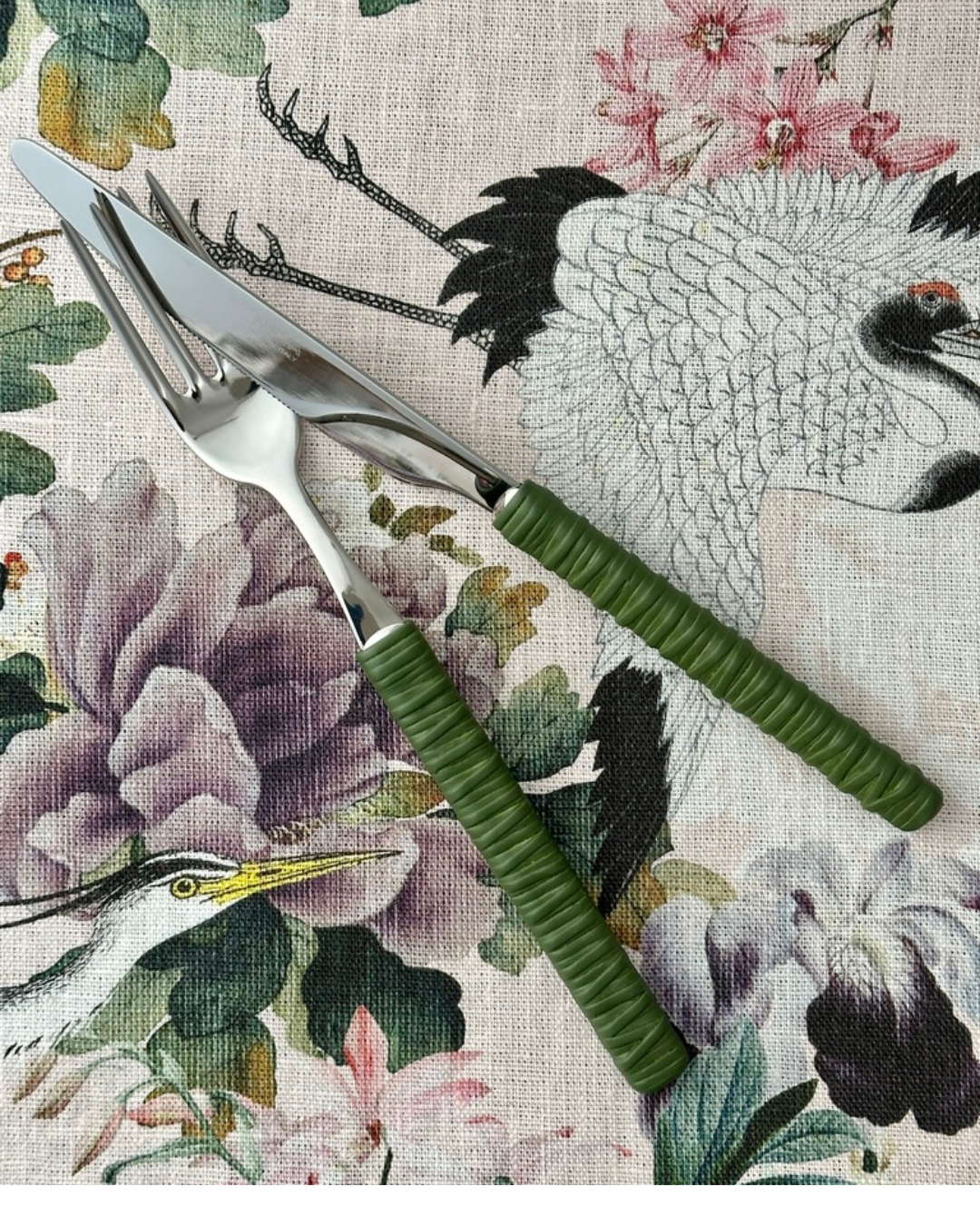 Green Rattan Flatware 5 Pc