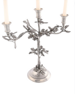 Three Taper Pewter Oak Leaf Candelabrum