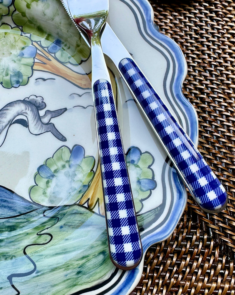 Neva Blue Gingham Flatware